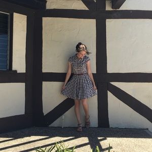 Banjul Summer Dress - Blue, Brown, and White Plaid